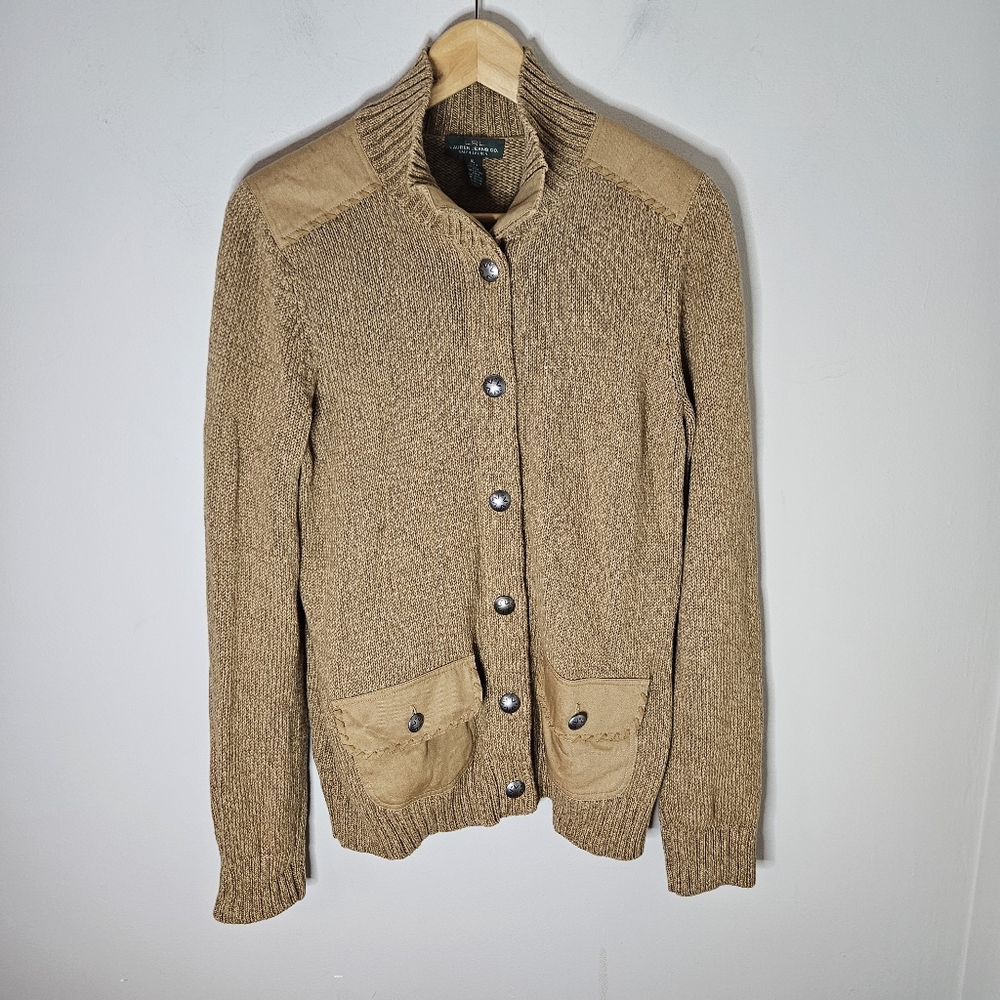 Lauren Jeans Company Vintage Hunting Ranch Cardigan Brown Cotton Pockets XL